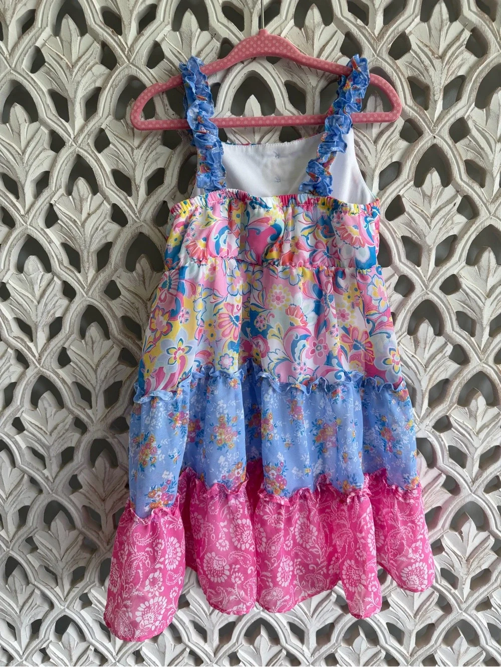 Jona Michelle Pink & Blue Floral Tiered Sundress, 4T